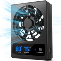 Eckpo Reptile Ventilation Fan with Humidity 4.6 x 3.4 x 1 inches, 1PCS-Black