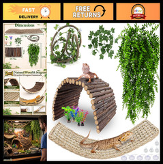 Large Reptile Bridge Hammock with Jungle Vines & Leaves – Flexible Habitat Décor