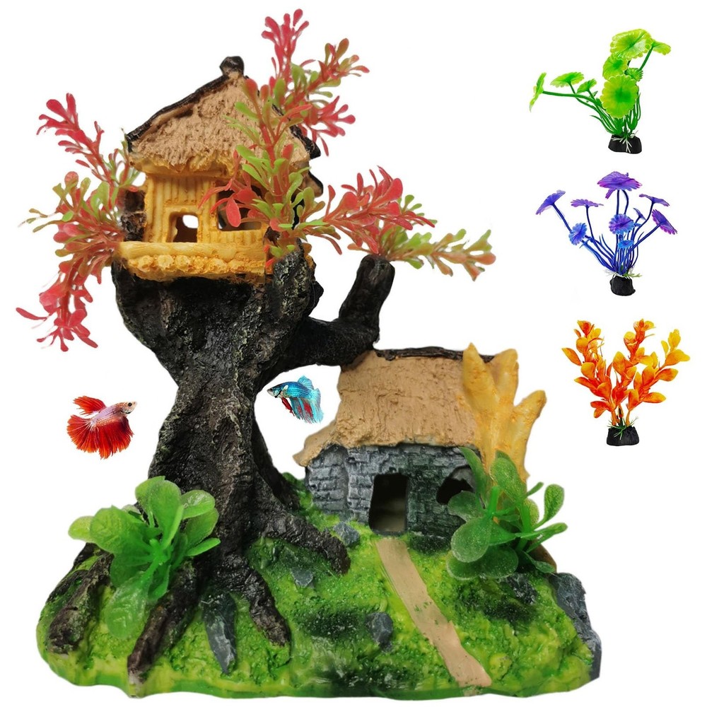 Hamiledyi 4PCS Aquarium Decoration, Fish Tank Artificial Resin Castle Ornamen…