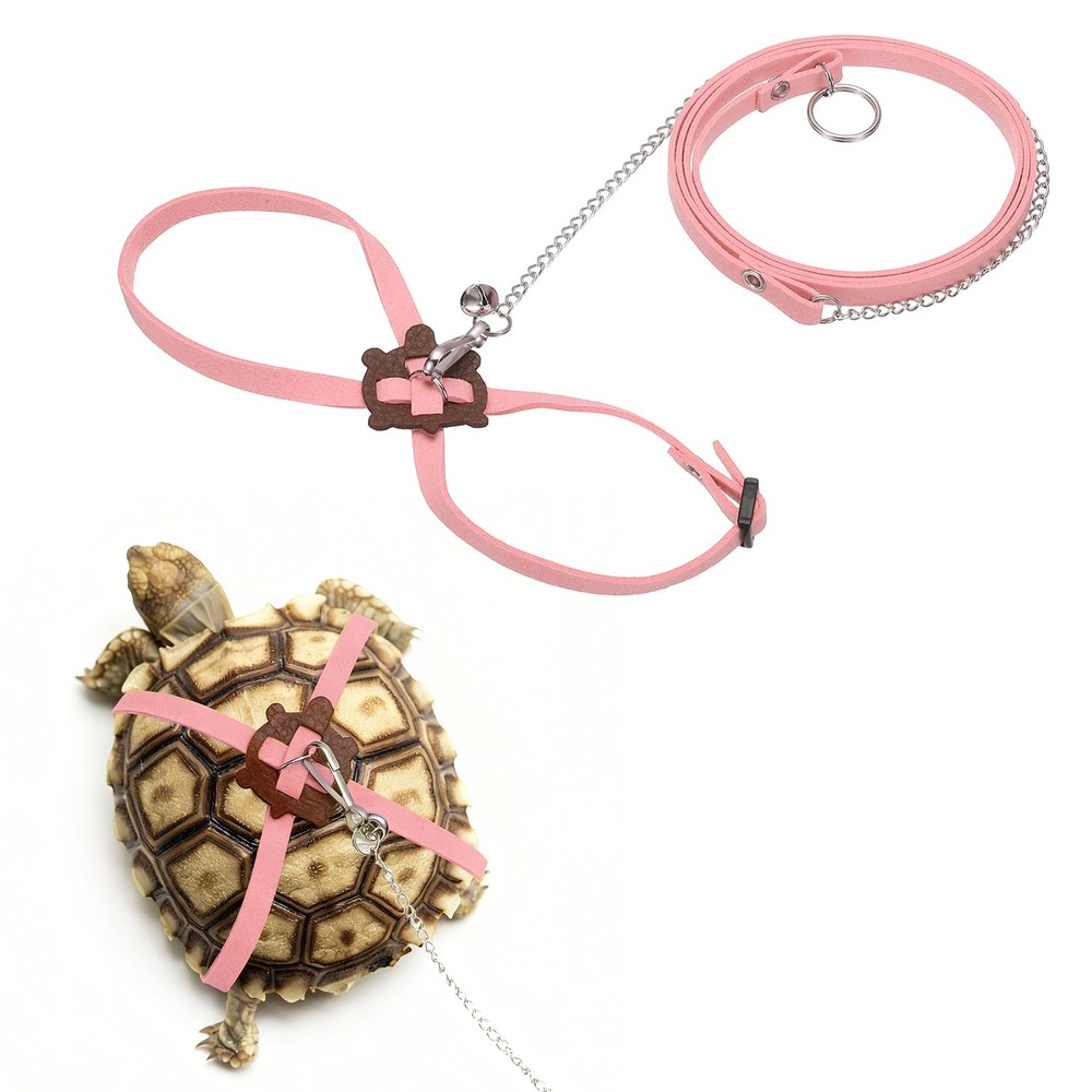 Tortoise Leash Harness with Bell, ( Leather, Small, Pink )