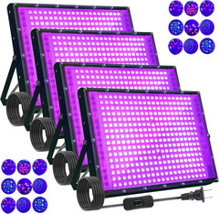 4 Pack 300W Blacklight 336 Leds, UV Lamp Black Lights for Glow Party, 395Nm, IP6