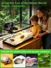 15.7In Turtle Tank Starter Kit with Basking Platform, Hang-On-Back Tank Filter,