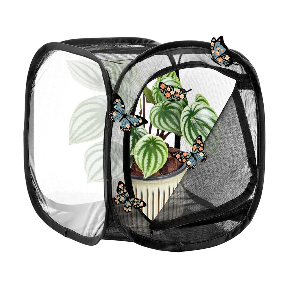 Outdoor Butterfly Habitat Cage Terrarium [Black with Black, 12 x 12 x 12 Inch]