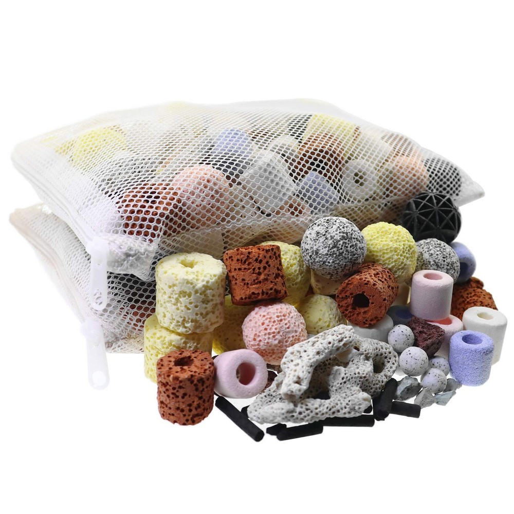 Aquarium Filter Media 15-in-1 Mineral Balls & Ceramic Rings – 1000g with Zipp…