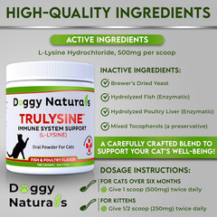 Trulysine L-Lysine for Cats Immune Support Oral 100 Grams ( 500mg / Scoop)