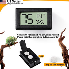 BSRESIN 2 PCS Rectangle Reptile Thermometer and Humidity Black