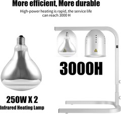Heat Lamp Food W/ Two 250W Bulbs Fast & Even Heating Food Heat Lamp W/