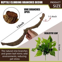 BNOSDM 3PCS Natural Reptile Climbing Branches Decor,0.8-1.2″ Thick Snake Clim…
