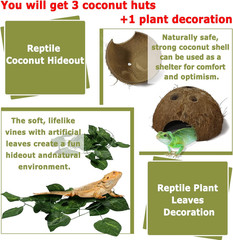 Reptile Hideouts Natural Coconut Shells Hut Hermit Crab Climbing Toys Gecko Hide