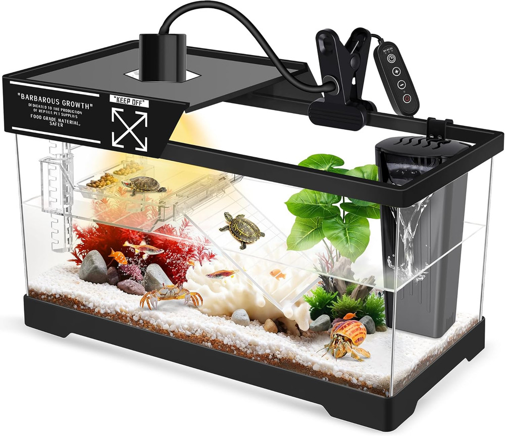 Aquatic Turtle Tank+Lamp+Filter Kit, Upgrade PC Turtle Tank Starter Kit with Adj