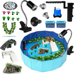 22.8 Inch Large Size Turtle Tank Habitat Kit with Basking Platform, for Turtles,