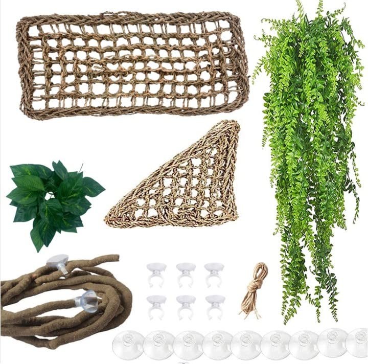 Bearded Dragon Hammock,Reptile Lounger Lizard Natural Seagrass Habitat Decor Rep