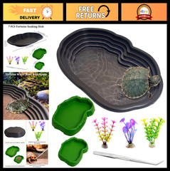 Extra Large Reptile Bathing Pool 7 Pcs Tortoise Water Dish & Feeding Bowl with R
