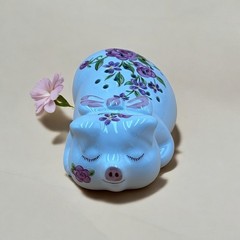 1978 Avon Ceramic Pig Sachet – Floral Sleeping Pig with Bow, Made in Brazil