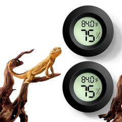 Reptile Tank Accessories, 2 PCS Thermometer and Humidity Black Round
