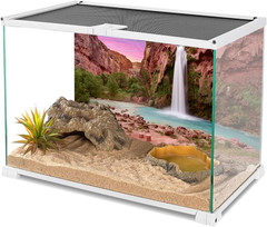 48X18 Inches Reptile Habitat Background Sunset Mountain Waterfall Terrarium Back