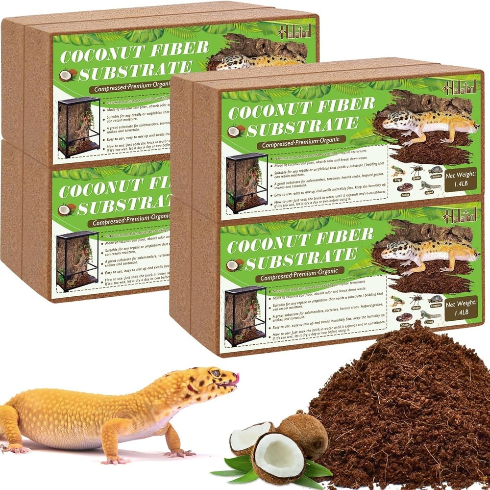 Halatool 8Pack Compressed Coconut Fiber Substrate for Reptile Natural 8 pack