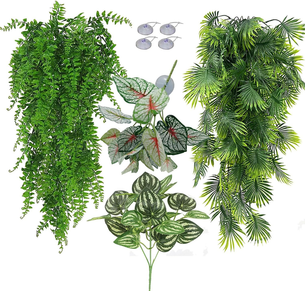 Reptile Plants for Bearded Dragon Tank Accessories, Terrarium Plant Artificial D