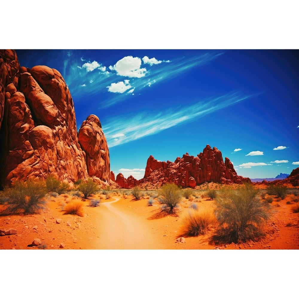 Reptile Habitat Background Desert with Red Rock Formations and Bright Blue Sk…