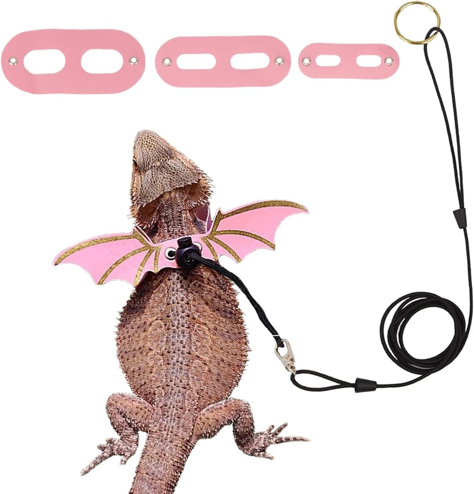 ADOGGYGO Bearded Dragon Leash Harness 3 Size Pack Pink Lizard Wing Walking Set