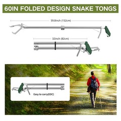 60″ Snake Tongs Collapsible Grabber, Professional Reptile Snake Catcher Wide …