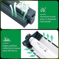 T8 Reptile Light Fixture Combo Kit 15W 18.3IN Green Fluorescent Tube 10.0 UVB Li