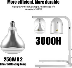 Heat Lamp Food W/ Two 250W Bulbs Fast & Even Heating Food Heat Lamp