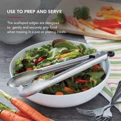 KitchenAid Set of 2 Stainless Steel Tongs with Scalloped Edges Easy Lock Dish…