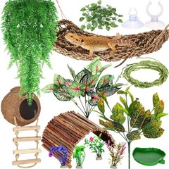 18 Pcs Bearded Dragon Tank Accessories Reptile Bridge Hammock Plants Bridge