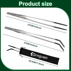 2PCS Stainless Steel Reptile Feeding Tongs with Rubber Tip, 10.6″ Straight an…