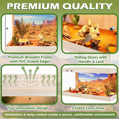 Reptile Enclosure,36 Gallons Reptile Tank with Wooden Top and Lockable Design,Te
