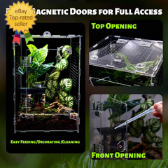 Large Jumping Spider Enclosure, Acrylic Ventilated Terrarium with Magnetic Front