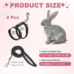 Rabbit Harness and Leash, Small Animal Harness( 2Pcs, Black)