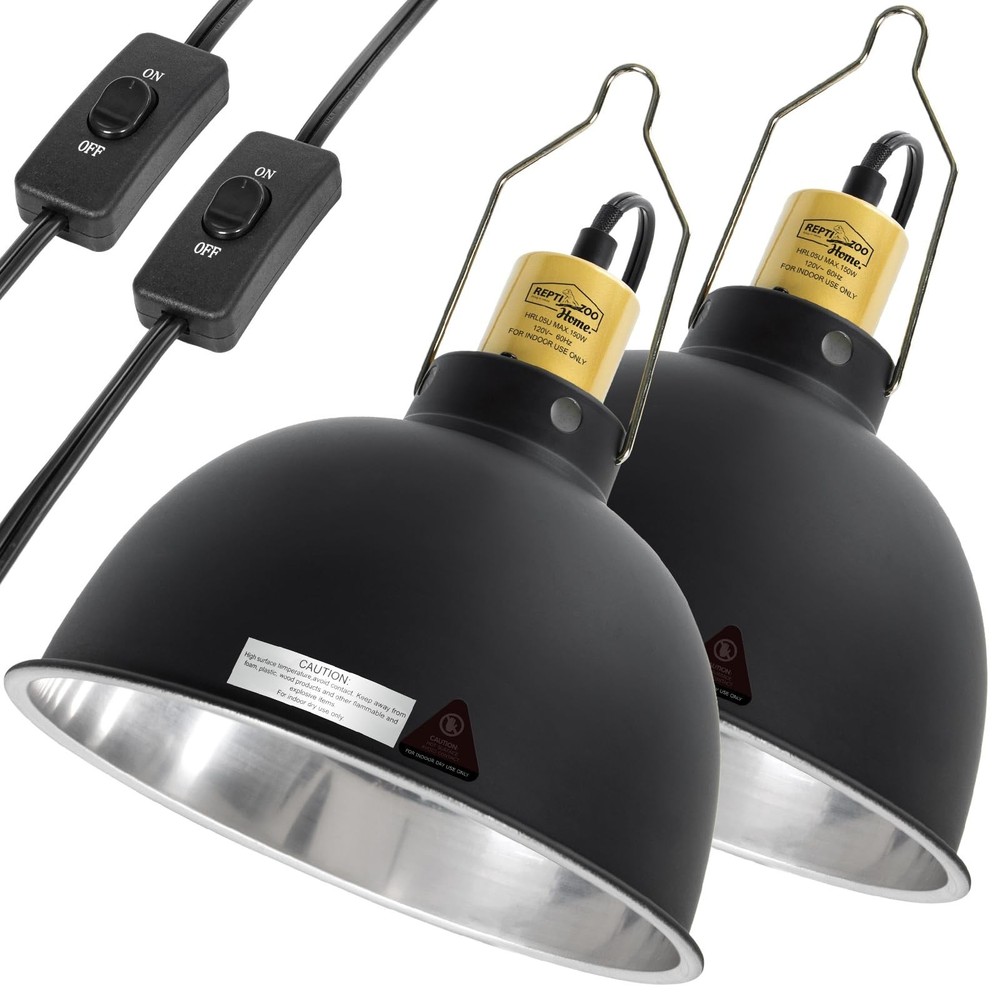2 Pack Reptile Light Fixture, 8.5in Deep Dome Reptile Heat Lamp Fixture with …