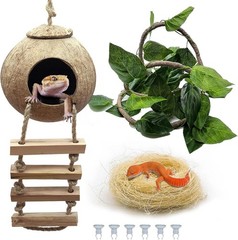 Tfwadmx Crested Gecko Coconut Hide,Leopard Gecko Coco Hut Hideout Cave with L…