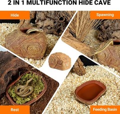 Gecko Hide Cave 2 in 1 Snake Reptile Hideout Hide & Rest & Breed & Feeding