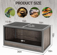 50 Gallon Reptile Tank, 36″ X 18″ X 18″ Wooden Reptile Terrarium with Sliding Do