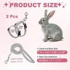 2Pcs Rabbit Harness and Leash Small Animal Harness Gray