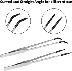 2PCS Stainless Steel Reptile Feeding Tongs Rubber Tip Straight Curved Tweezers