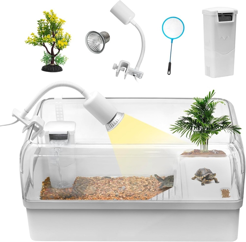 Turtle Tank Habitat Kit, Clioran Aquatic Tortoise Enclosure Starter Aquarium wit
