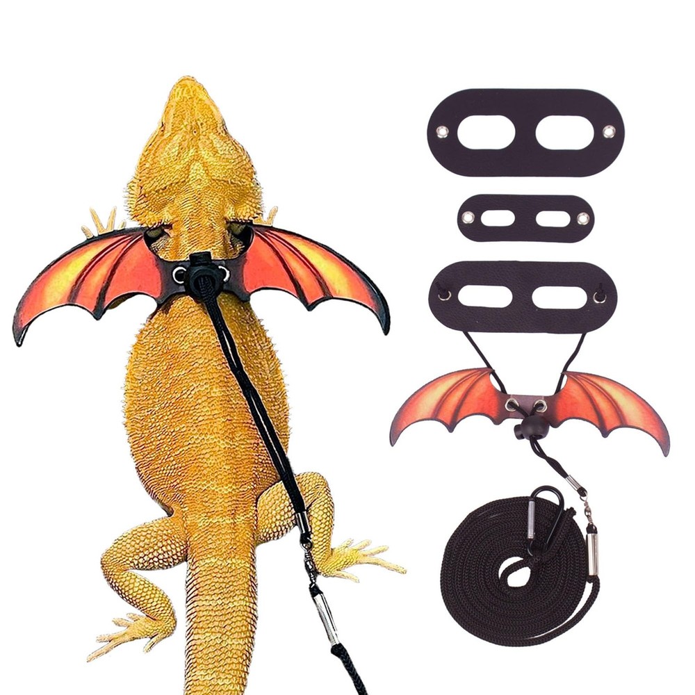 Bearded Dragon Leashes and Harness Soft Leather Detachable Reptile Lizard Wing