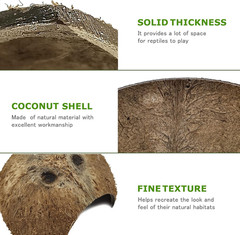 Reptile Hideouts Natural Coconut Shells Hut Hermit Crab Climbing Toys Gecko Hide