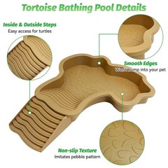 Reptile Bathing Pool Tortoise Water Dish Ramp & Leaf Food Bowl Yellow