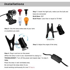 Turtle Heat Lamp + 2 Heating Bulbs (50W,35W), Reptile UVA UVB Basking Spot La…