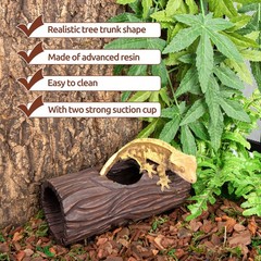 REPTIZOO Reptile Hide Cave Resin Hollow Tree Trunk Hideout Hermit Crab BROWN