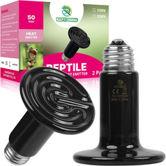 50W Ceramic Heat Emitter (2 Pack), Reptile Heat Lamp Bulbs, Ceramic Heater for A