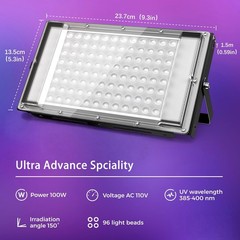 AUROHOPE 100W LED Black Light, 385nm UV Flood Light Twin Pack,