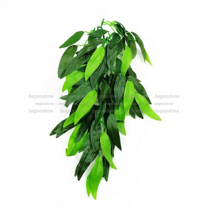 Reptile Bamboo Leaves Vine Silk Terrarium with Suction Cup For Lizards Snakes