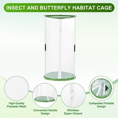 Outdoor Butterfly Habitat Cage Terrarium [White with Green, 12 x 12 x 24 Inch]