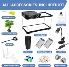 Aquatic Turtle Tank+Lamp+Filter Kit, Upgrade PC Turtle Tank Starter Kit with Adj